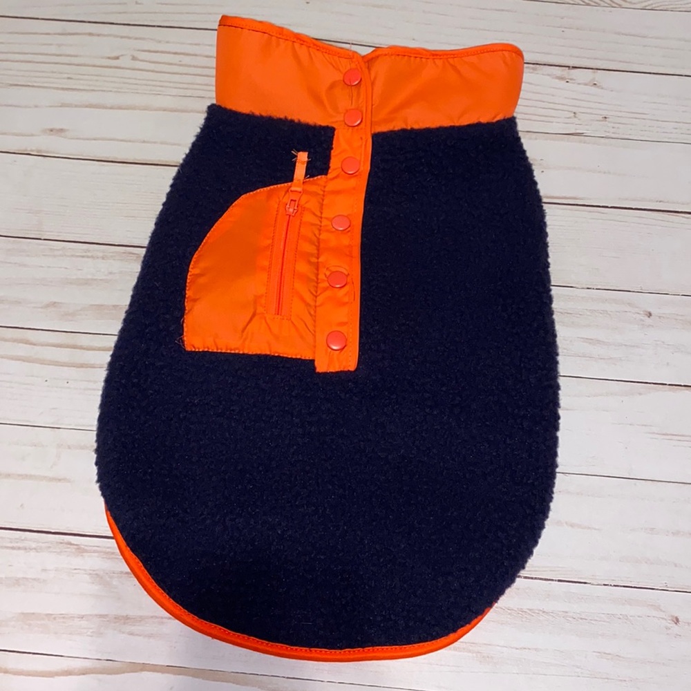 Navy fleece w orange trim dog jkt
